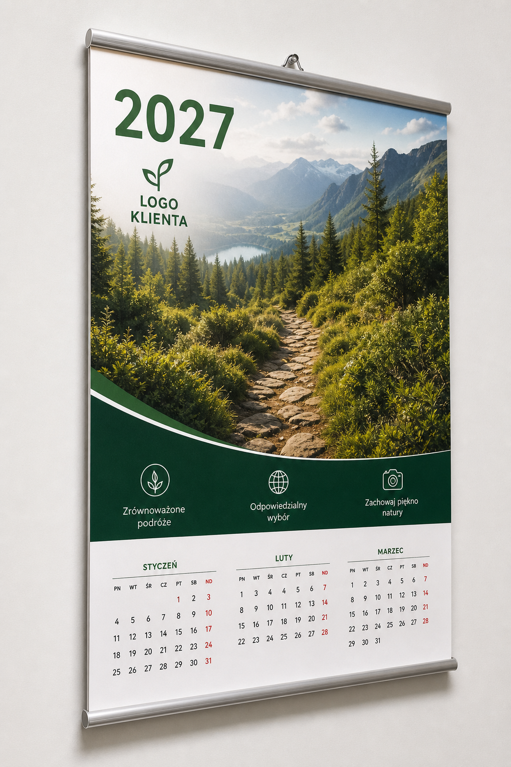 Duży kalendarz plakatowy B2 z ciekawą grafiką reklamową